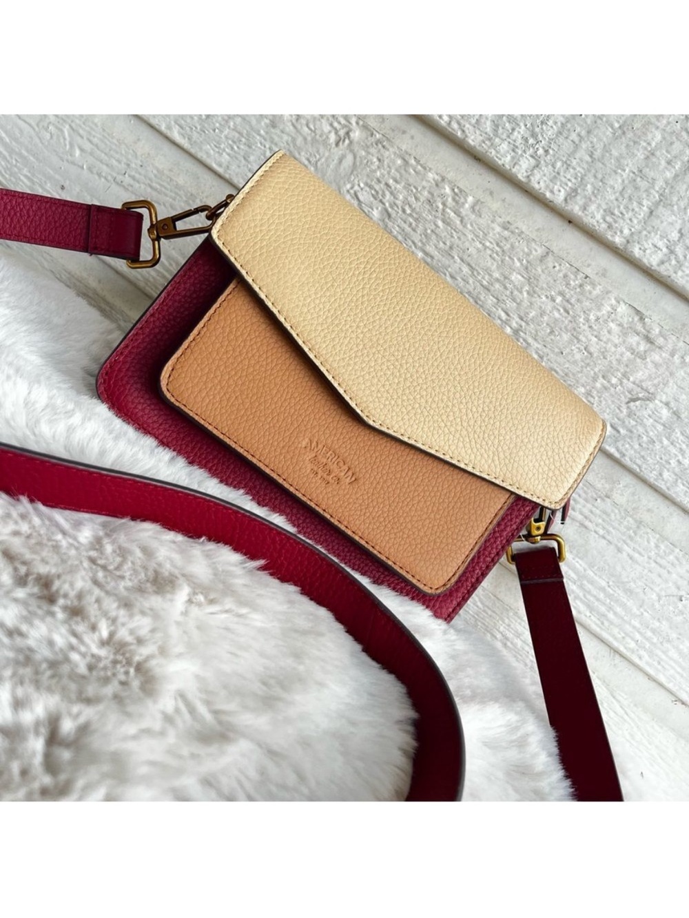 AMERICAN LEATHER CO. Troy Colorblock Red Accordion Flap Crossbody